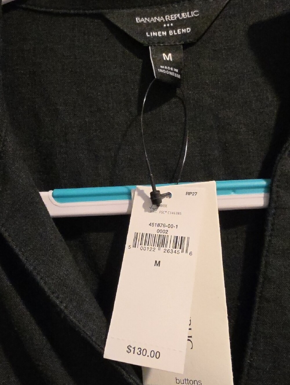 NWT BANANA REPUBLIC Medium Linen Button-Front Black Midi Shirt Dress with Belt - Picture 2 of 2